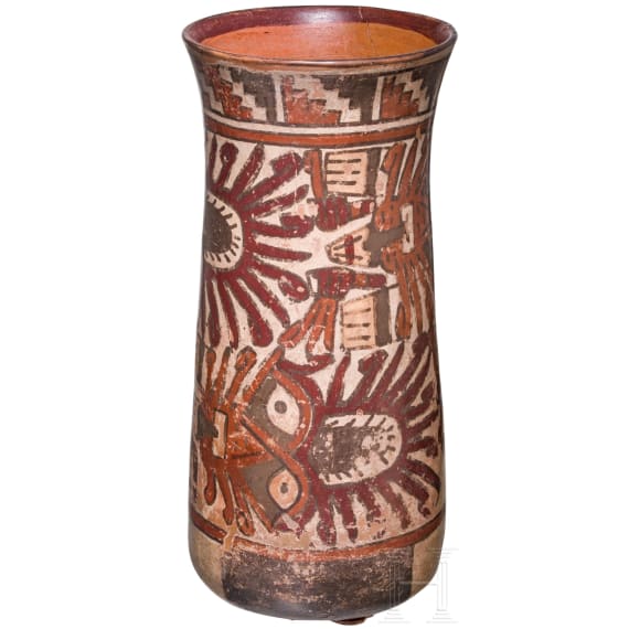 A Peruvian painted clay vase, probably Nazca, 3rd - 8th century