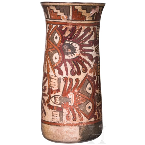 A Peruvian painted clay vase, probably Nazca, 3rd - 8th century