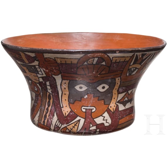A Peruvian painted clay bowl, probably Nazca, 3rd - 8th century
