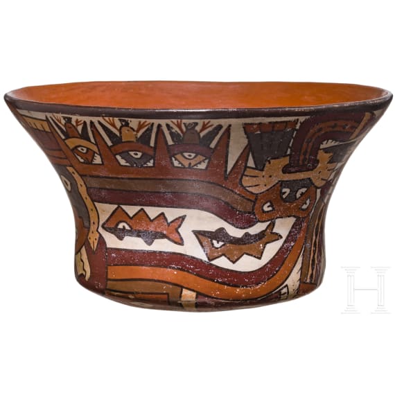A Peruvian painted clay bowl, probably Nazca, 3rd - 8th century