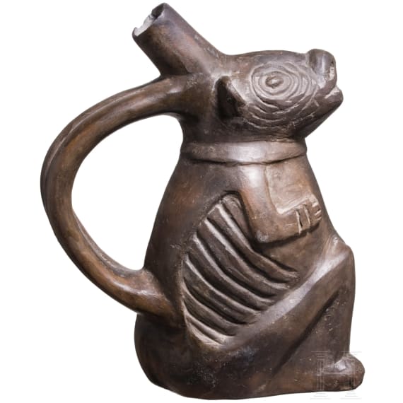 A Peruvian figural clay vessel, probably Chimu culture, 11th - 15th century
