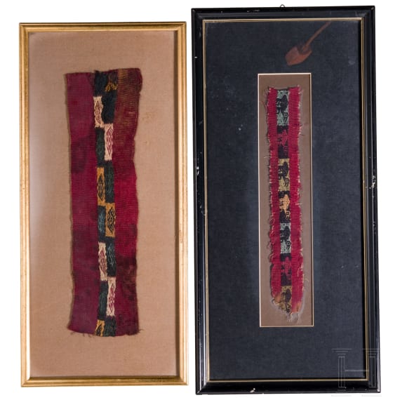 Two Peruvian, pre-Colombian textile fragments, Chancay, probably 1200 - 1450 A.D.