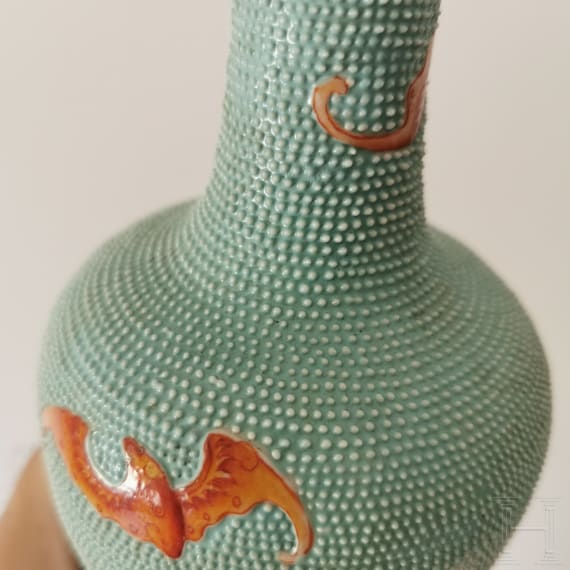 A Chinese famille rose vase with iron-red bats, late 19th - early 20th century