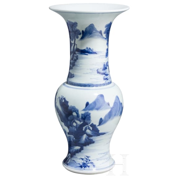 An exquisitely painted Chinese blue and white Gu vase, probably 18th century