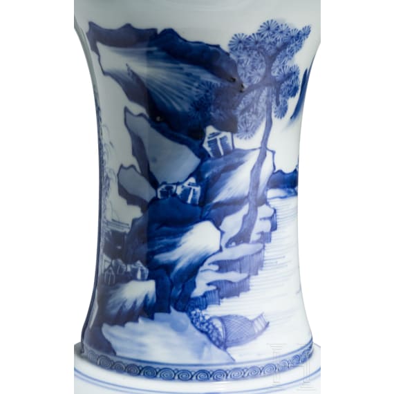 An exquisitely painted Chinese blue and white Gu vase, probably 18th century