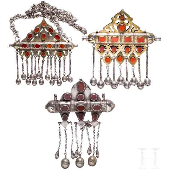 Three Turkmen silver Tumar amulets, circa 1900