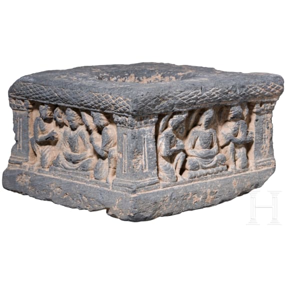 A grey Pakistani schist architectural element (capital), Gandhara, probably 3rd - 5th century
