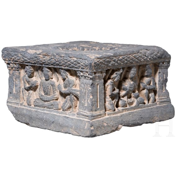 A grey Pakistani schist architectural element (capital), Gandhara, probably 3rd - 5th century