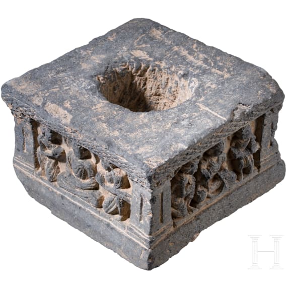 A grey Pakistani schist architectural element (capital), Gandhara, probably 3rd - 5th century