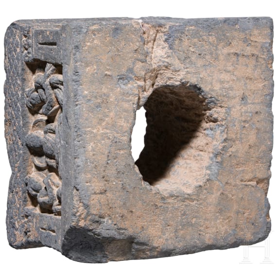A grey Pakistani schist architectural element (capital), Gandhara, probably 3rd - 5th century