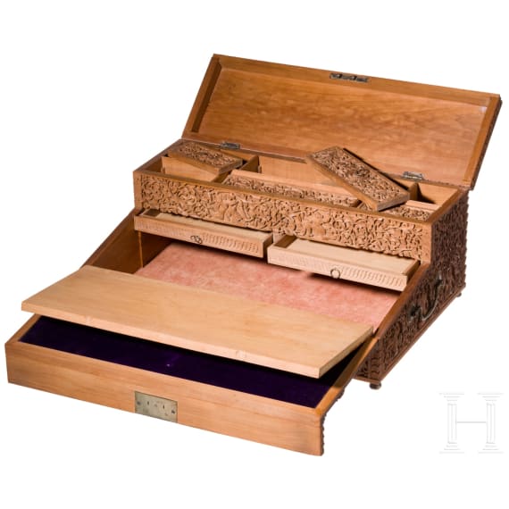 A carved South Indian writing case, circa 1930
