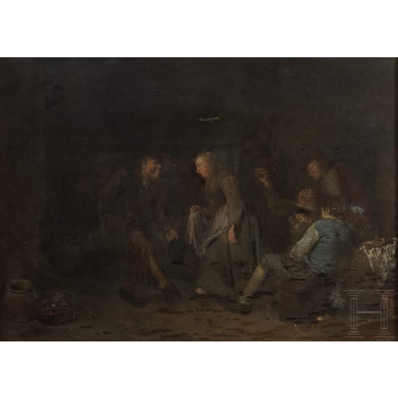 A Dutch interior with dancing peasants, attributed to Cornelis Pietersz Bega, circa 1660
