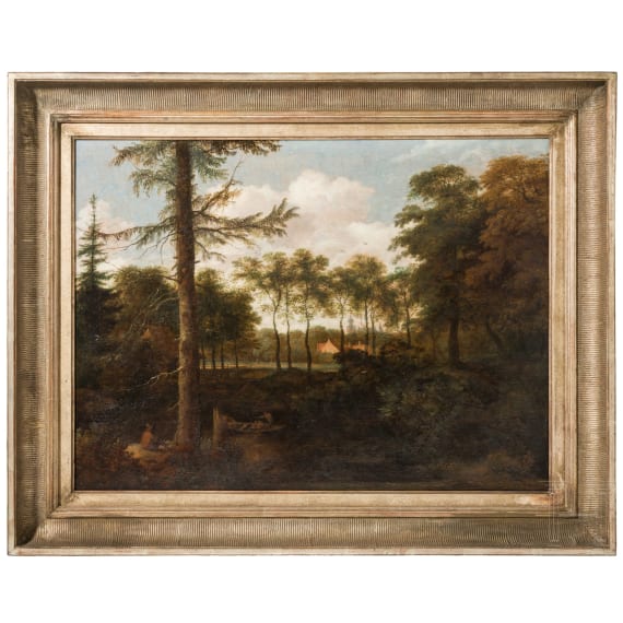 A wooded river landscape by Allart van Everdingen, Amsterdam, signed and dated 1660