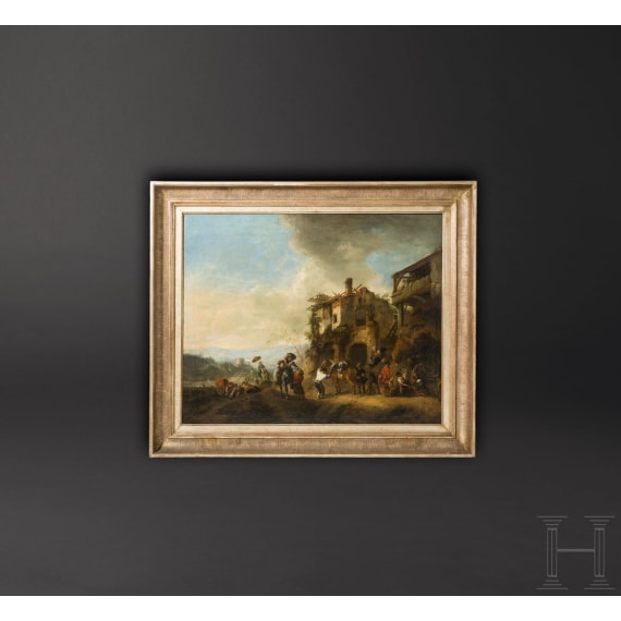 Travellers resting at the blacksmith's, attributed to Philips Wouwerman, Netherlands, mid 17th century