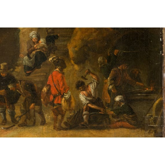 Travellers resting at the blacksmith's, attributed to Philips Wouwerman, Netherlands, mid 17th century