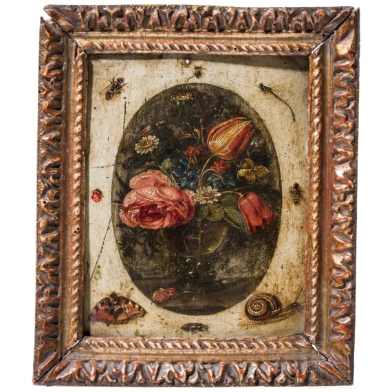 A small flemish still life with flowers and insects in the style of Balthasar van der Ast, 17th/18th century