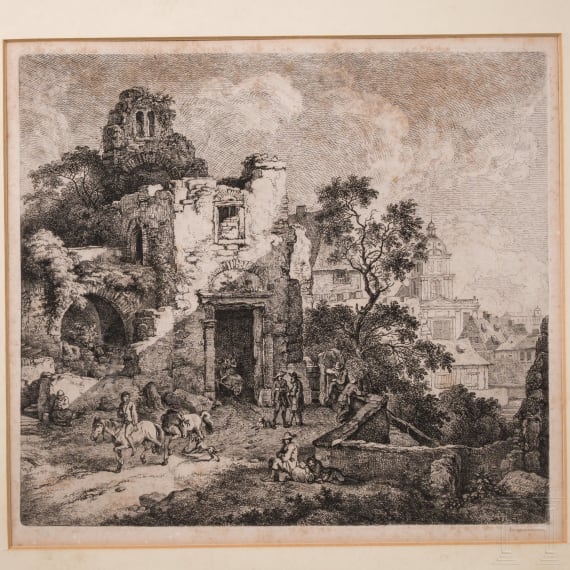 Ferdinand von Kobell (1740 - 1799), "Peasants in the Ruinous Landscape", German, dated 1780