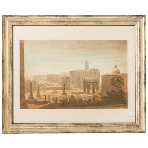 Louise Jos&eacute;phine Sarazin de Belmont (1790 - 1870), a French watercolour "View of the Roman Forum", 1st half of the 19th century