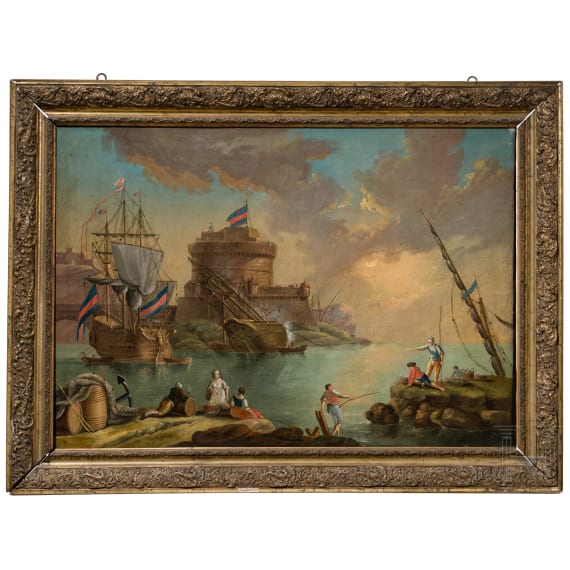 A Greek harbour scene with Turkish fleet, eastern European, circa 1800