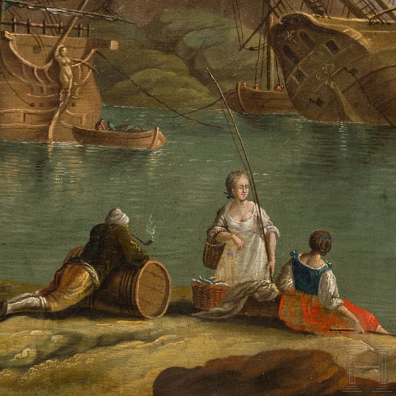 A Greek harbour scene with Turkish fleet, eastern European, circa 1800