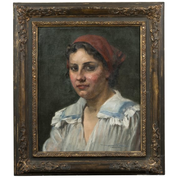 Hans Hassenteufel (1887 - 1943), "Girl with red headscarf", Munich, 1st half of the 20th century