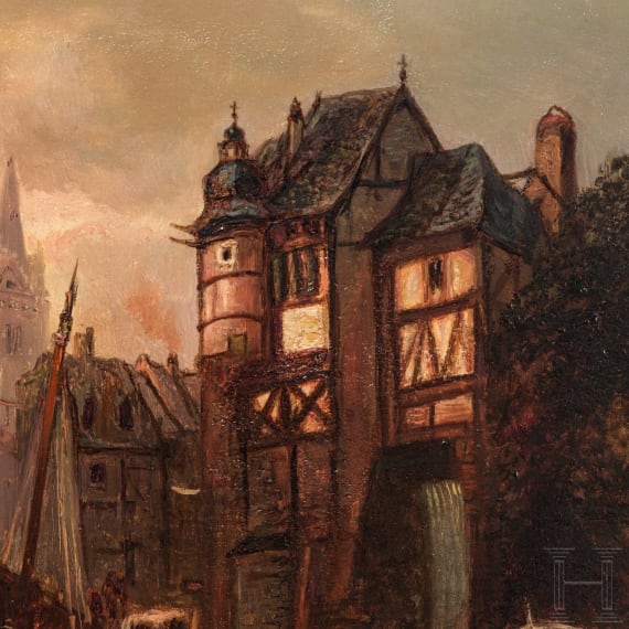 Heinrich Hiller (1846 - 1912), A Town View, German, circa 1900