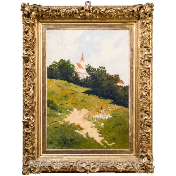 Robert Assmus, Landscape with village church, Munich, 2nd half of the 19th century