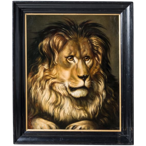 A monumental portrait of a lion, signed &ldquo;L. Meyer,&rdquo; likely German, dated 1836