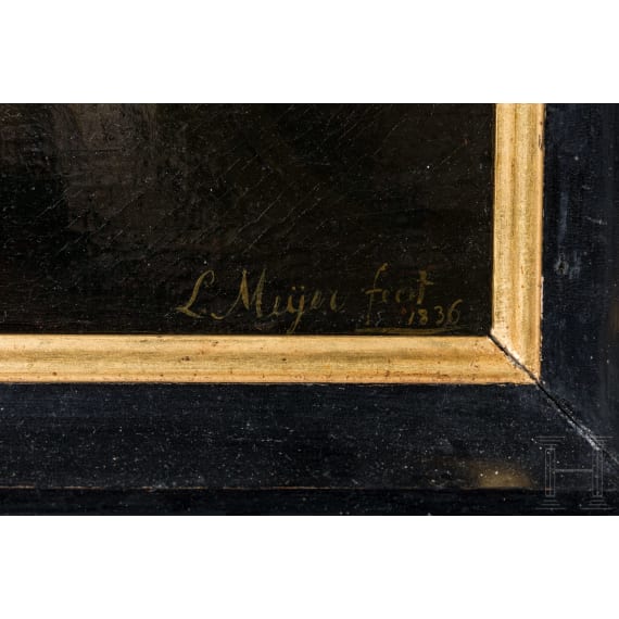 A monumental portrait of a lion, signed &ldquo;L. Meyer,&rdquo; likely German, dated 1836