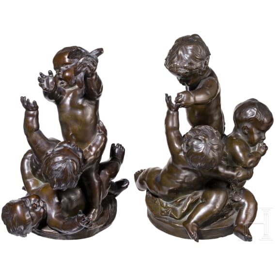 Two bronze putti groups as allegories "Autumn" and "Fall", 19th century