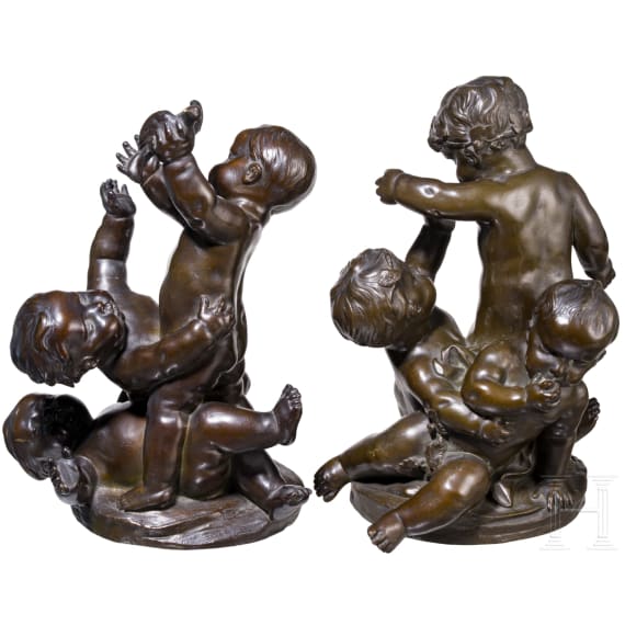 Two bronze putti groups as allegories "Autumn" and "Fall", 19th century