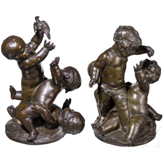 Two bronze putti groups as allegories "Autumn" and "Fall", 19th century