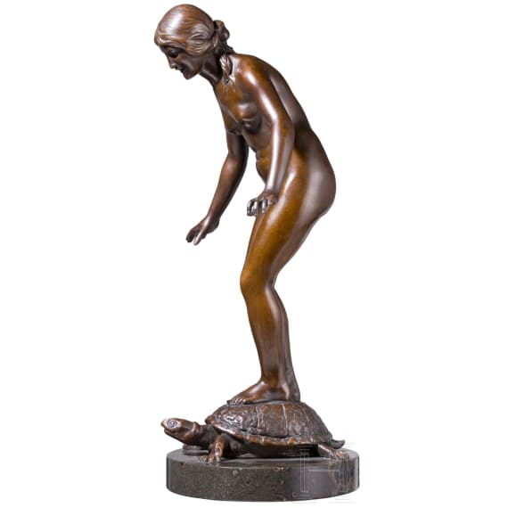 A bronze figure of a nude on a turtle, Richard Fabricius (1863 Berlin - 1923 Dresden), circa 1900