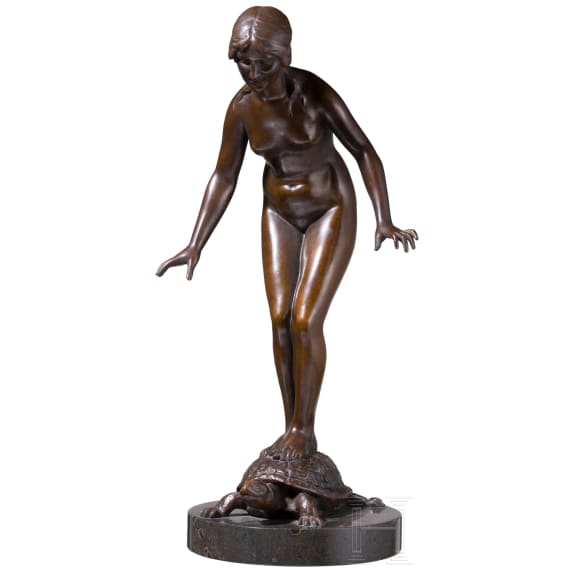 A bronze figure of a nude on a turtle, Richard Fabricius (1863 Berlin - 1923 Dresden), circa 1900