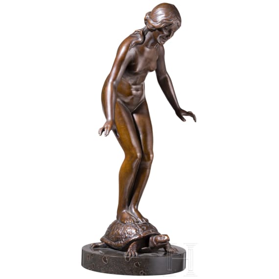 A bronze figure of a nude on a turtle, Richard Fabricius (1863 Berlin - 1923 Dresden), circa 1900