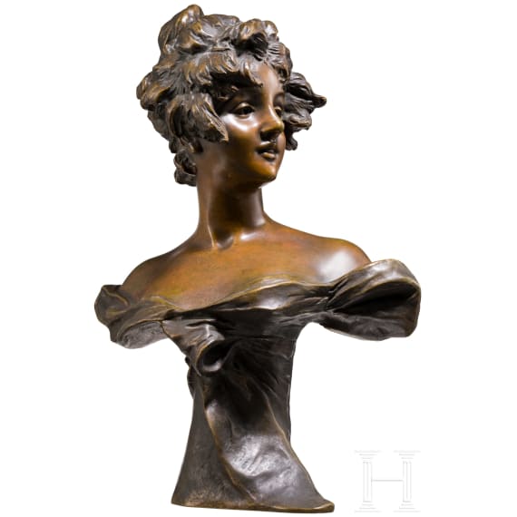 A female Art Nouveau bronze bust by Georges van der Straeten (1865 - 1941 Gent)