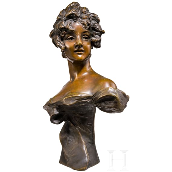 A female Art Nouveau bronze bust by Georges van der Straeten (1865 - 1941 Gent)