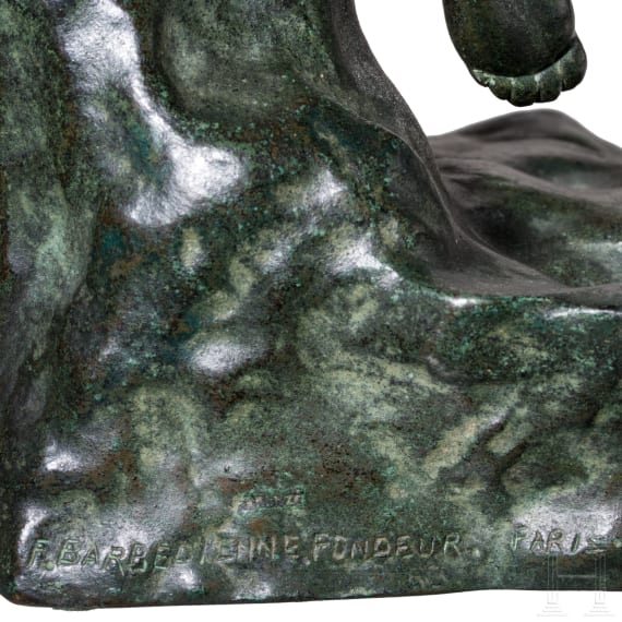 A bronze of a flying woman, foundry Ferdinand Barbedienne after a design by Gustave Michel (1851 - 1924), Paris, dated 1952