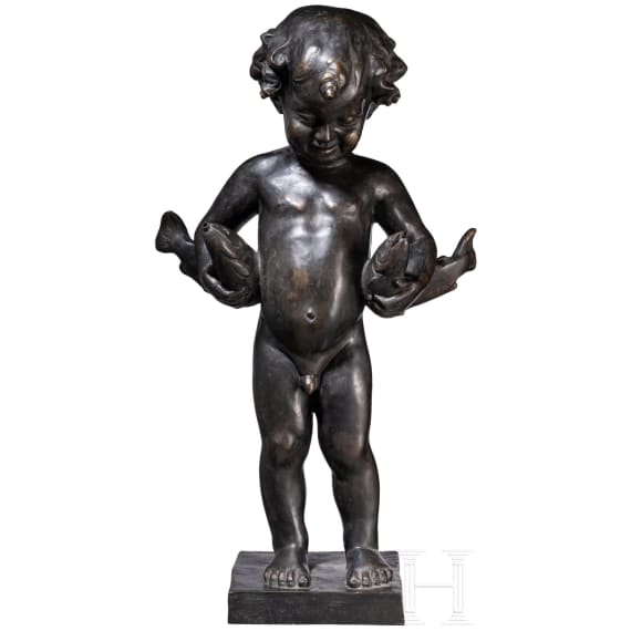 Georg Pezold (1865 - 1943) and Heinrich D&uuml;ll (1867 - 1956), a German fountain figure "Putto with Trouts", 1st half of the 20th century