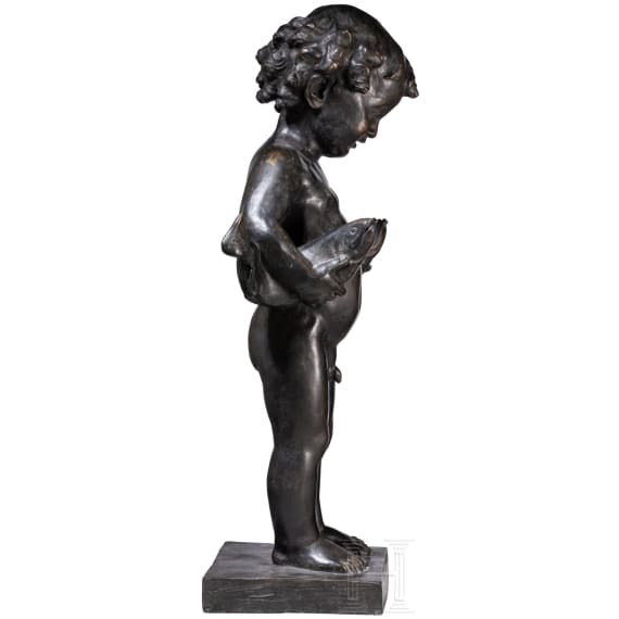 Georg Pezold (1865 - 1943) and Heinrich D&uuml;ll (1867 - 1956), a German fountain figure "Putto with Trouts", 1st half of the 20th century