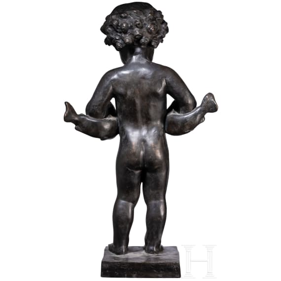 Georg Pezold (1865 - 1943) and Heinrich D&uuml;ll (1867 - 1956), a German fountain figure "Putto with Trouts", 1st half of the 20th century