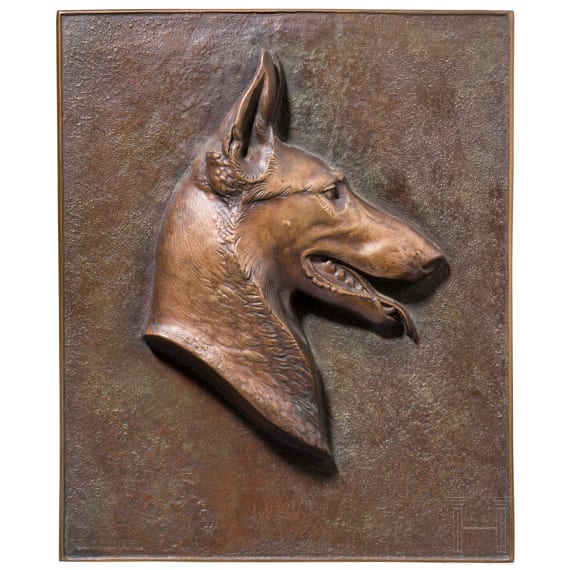 A bronze relief showing a German Sch&auml;ferhund, Theoder K&auml;rner (1884 Hohenburg an der Eger - 1966 M&uuml;nchen), 1950s