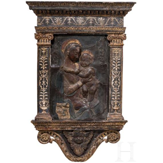 An Italian cartapesta bas-relief in the style of Antonio Rossellino, probably Florence, 2nd half of the 15th century