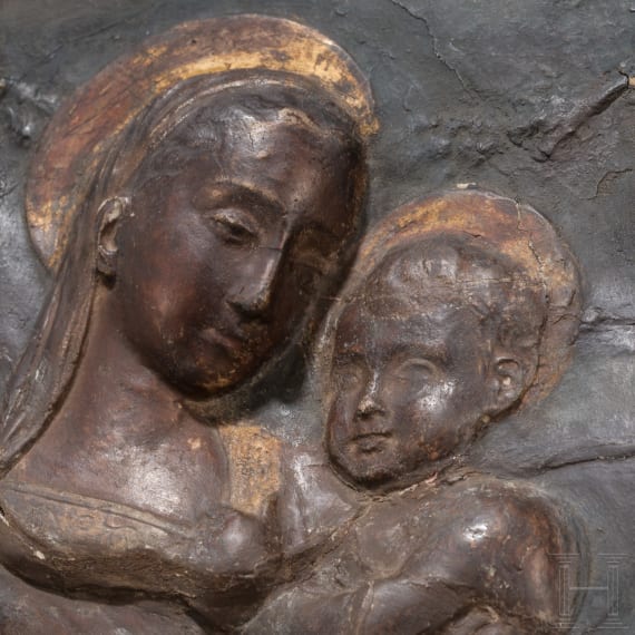 An Italian cartapesta bas-relief in the style of Antonio Rossellino, probably Florence, 2nd half of the 15th century