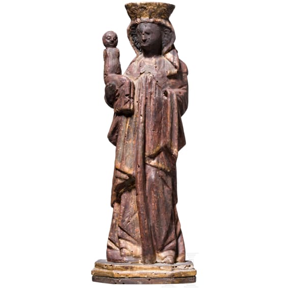 A German wooden figurine of the "Black Madonna" of Alt&ouml;tting, 15th/16th century