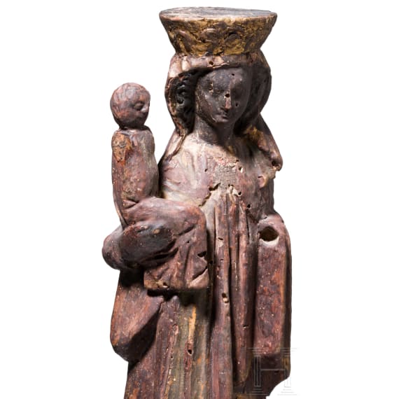 A German wooden figurine of the "Black Madonna" of Alt&ouml;tting, 15th/16th century