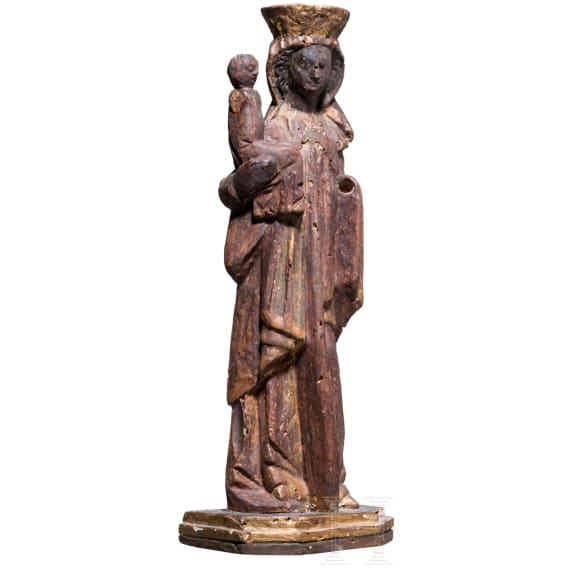 A German wooden figurine of the "Black Madonna" of Alt&ouml;tting, 15th/16th century