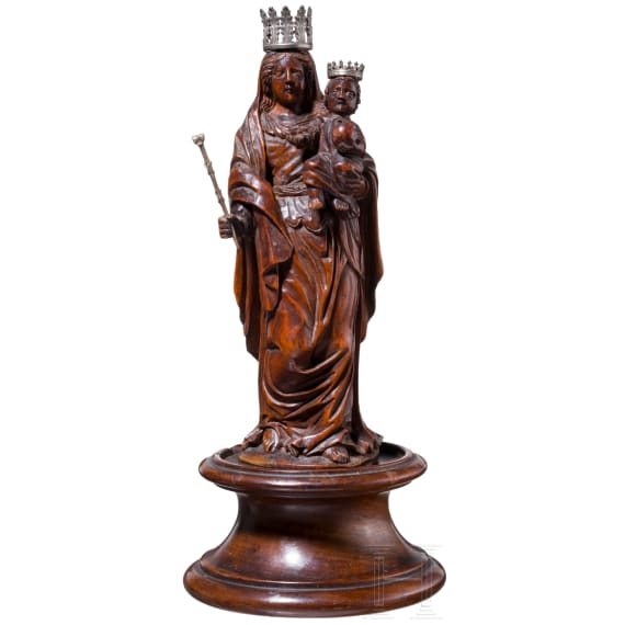 A Flemish boxwood Madonna with silver mounting, circa 1700