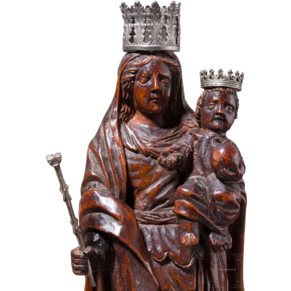 A Flemish boxwood Madonna with silver mounting, circa 1700