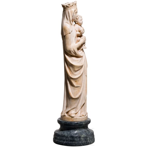 A large ivory figure of the Madonna with the Infant Jesus, probably Dieppe, mid-19th century